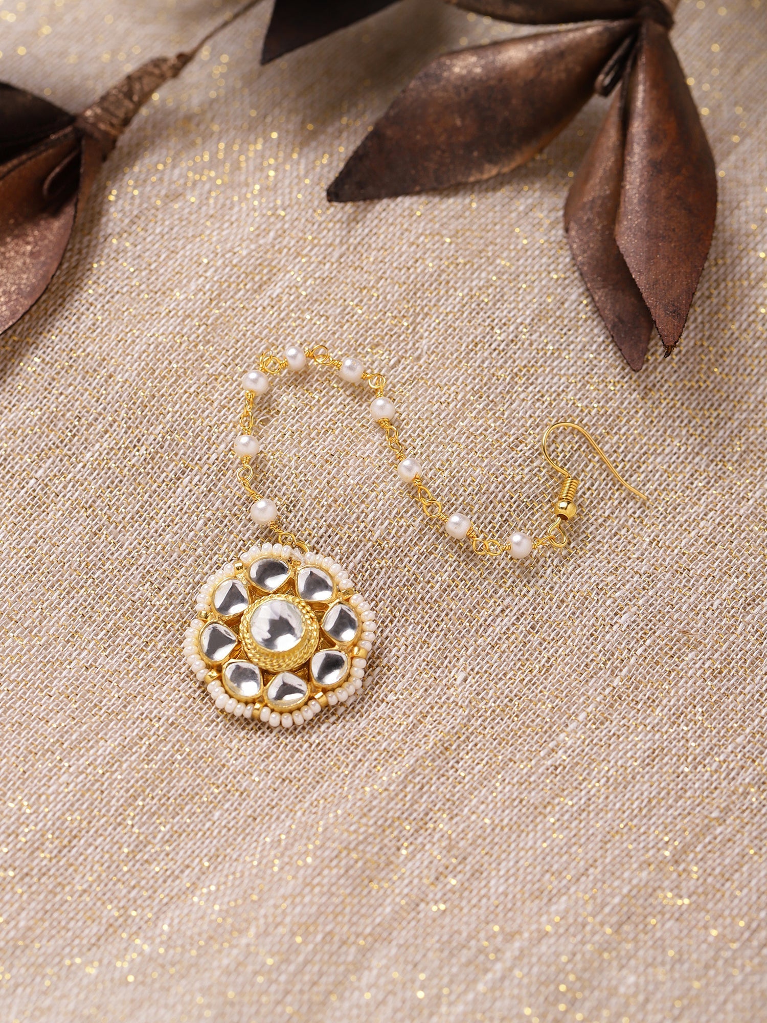 Gold-Polished white Maang Tikka - Ruby Raang | Grocsy