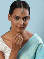 Gold-Polished Turquoise Blue Kundan-Studded Maang Tikka - Ruby Raang | Grocsy