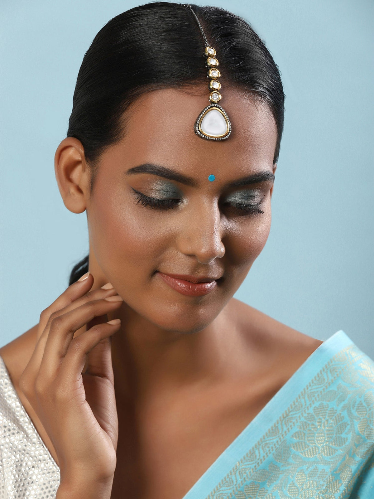 Silver-Plated Kundan Maang Tikka - Ruby Raang | Grocsy