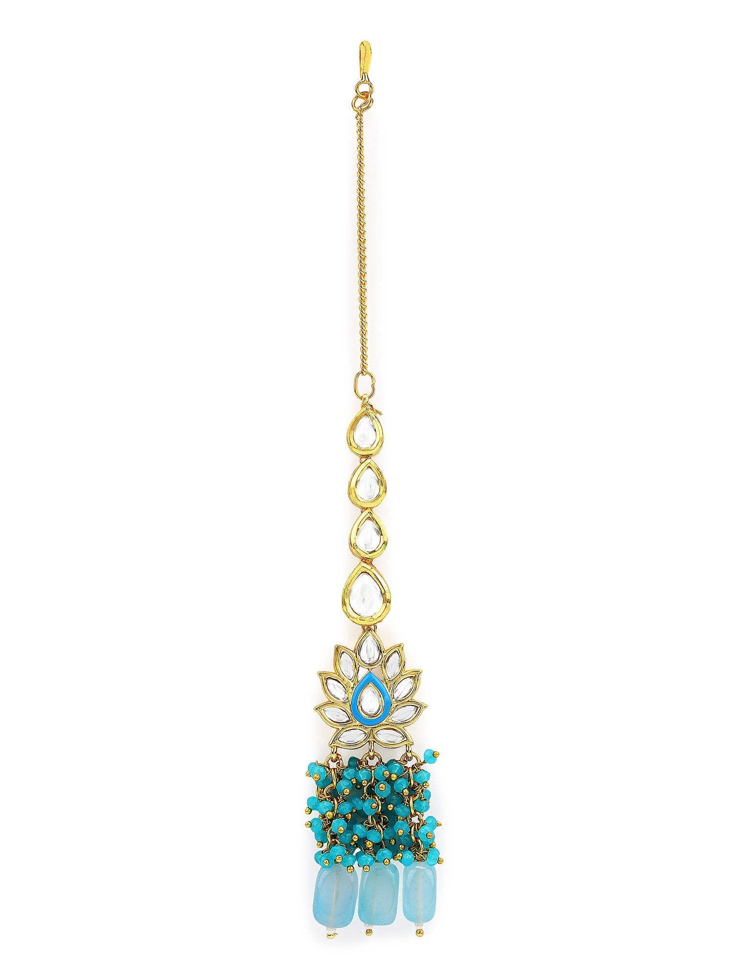 Women's Turquoise Bluegold Kundan Head Jewellery - Ruby Raang | Grocsy