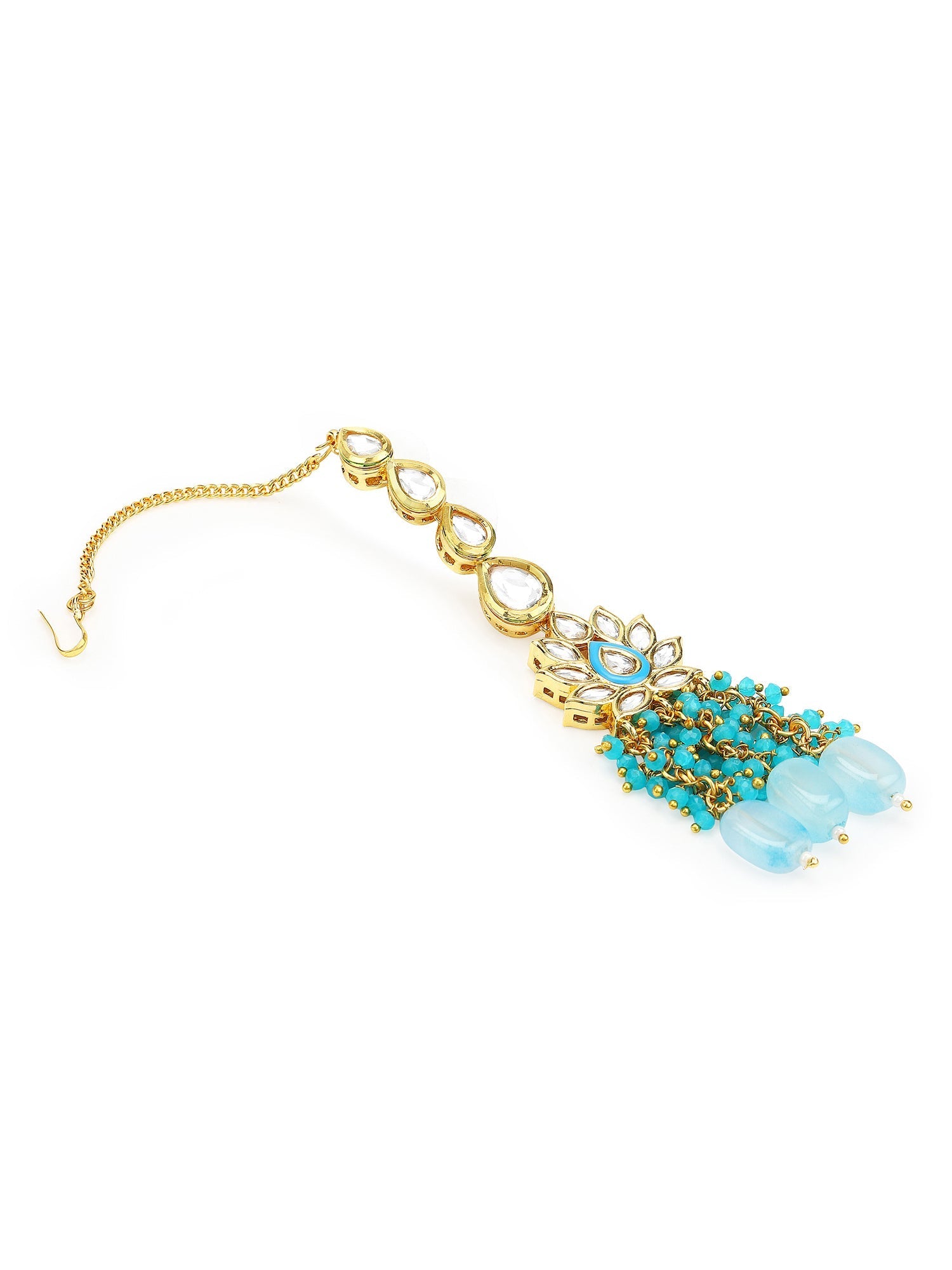Women's Turquoise Bluegold Kundan Head Jewellery - Ruby Raang | Grocsy