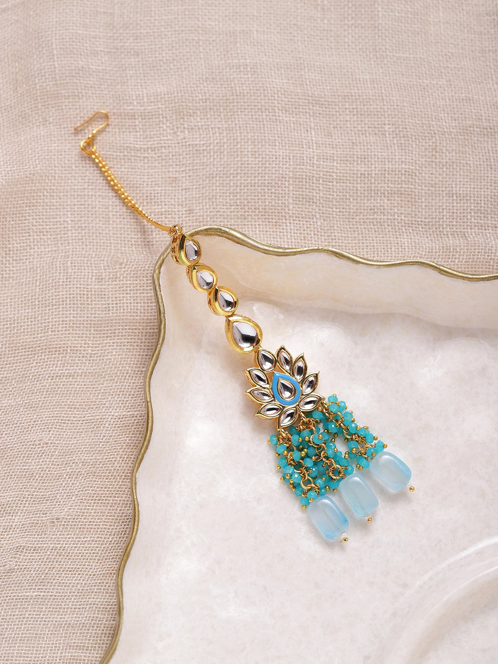 Women's Turquoise Bluegold Kundan Head Jewellery - Ruby Raang | Grocsy