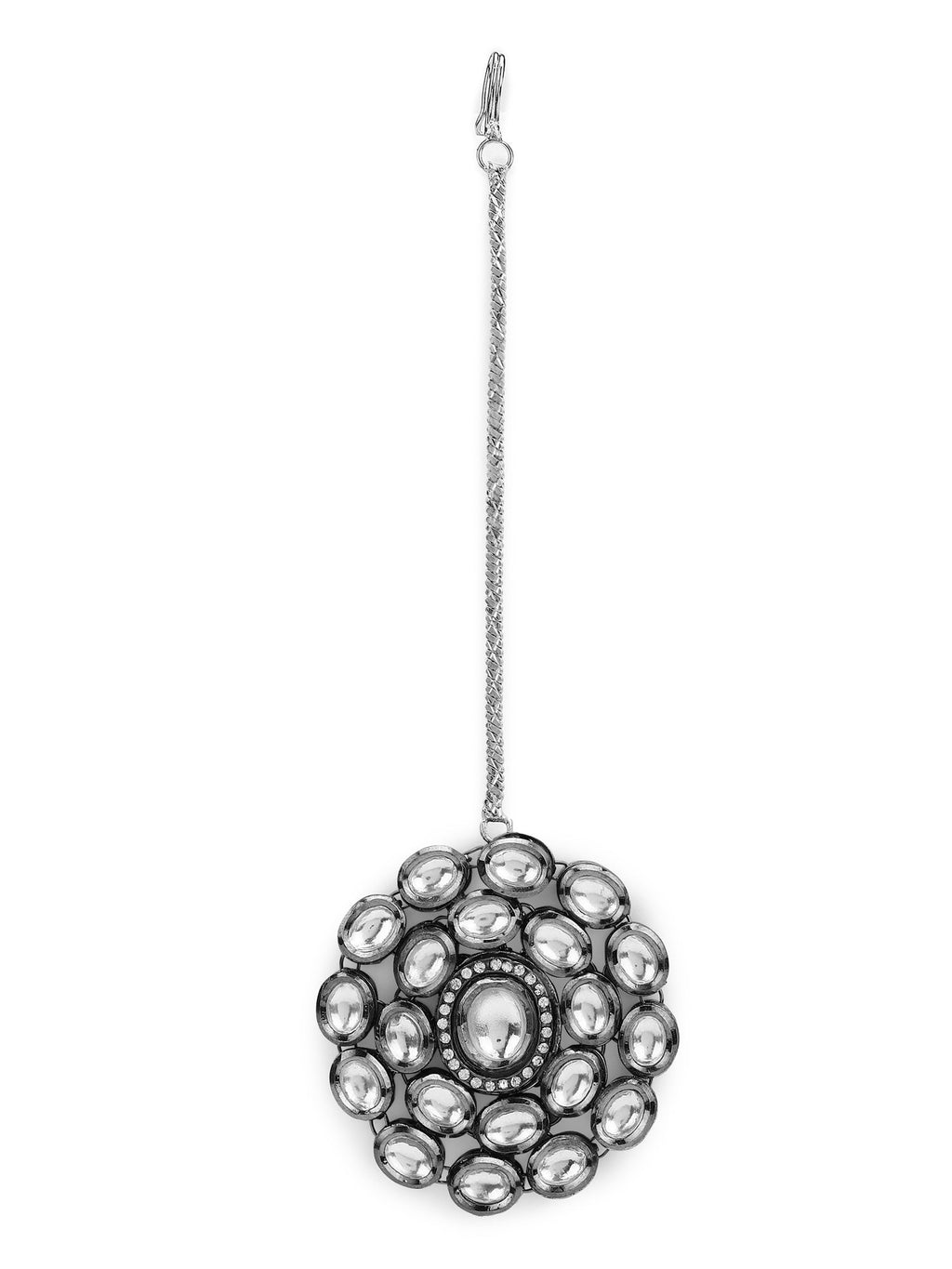 Silver-Plated White Kundan-Studded Maang Tikka - Ruby Raang | Grocsy