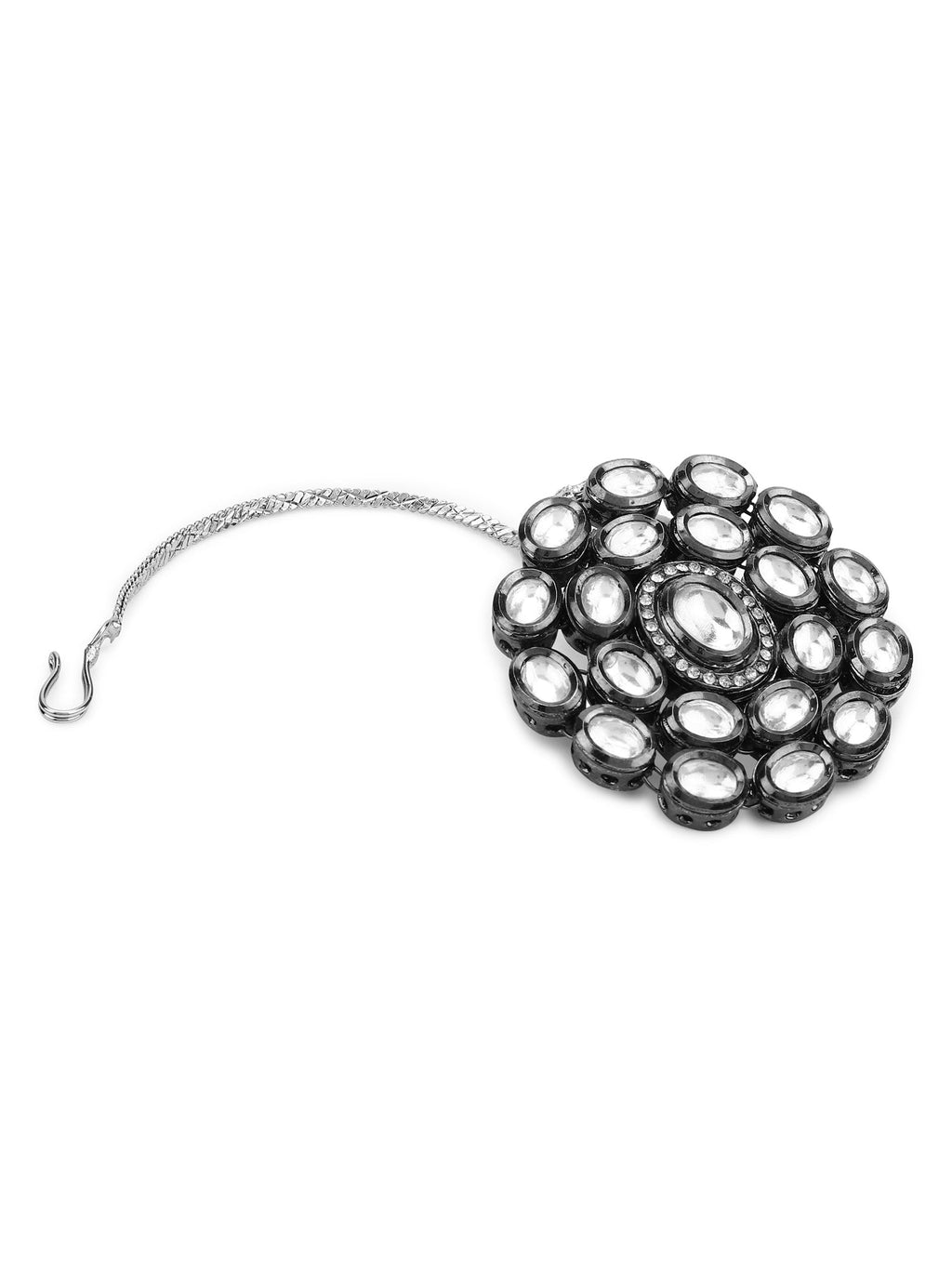 Silver-Plated White Kundan-Studded Maang Tikka - Ruby Raang | Grocsy