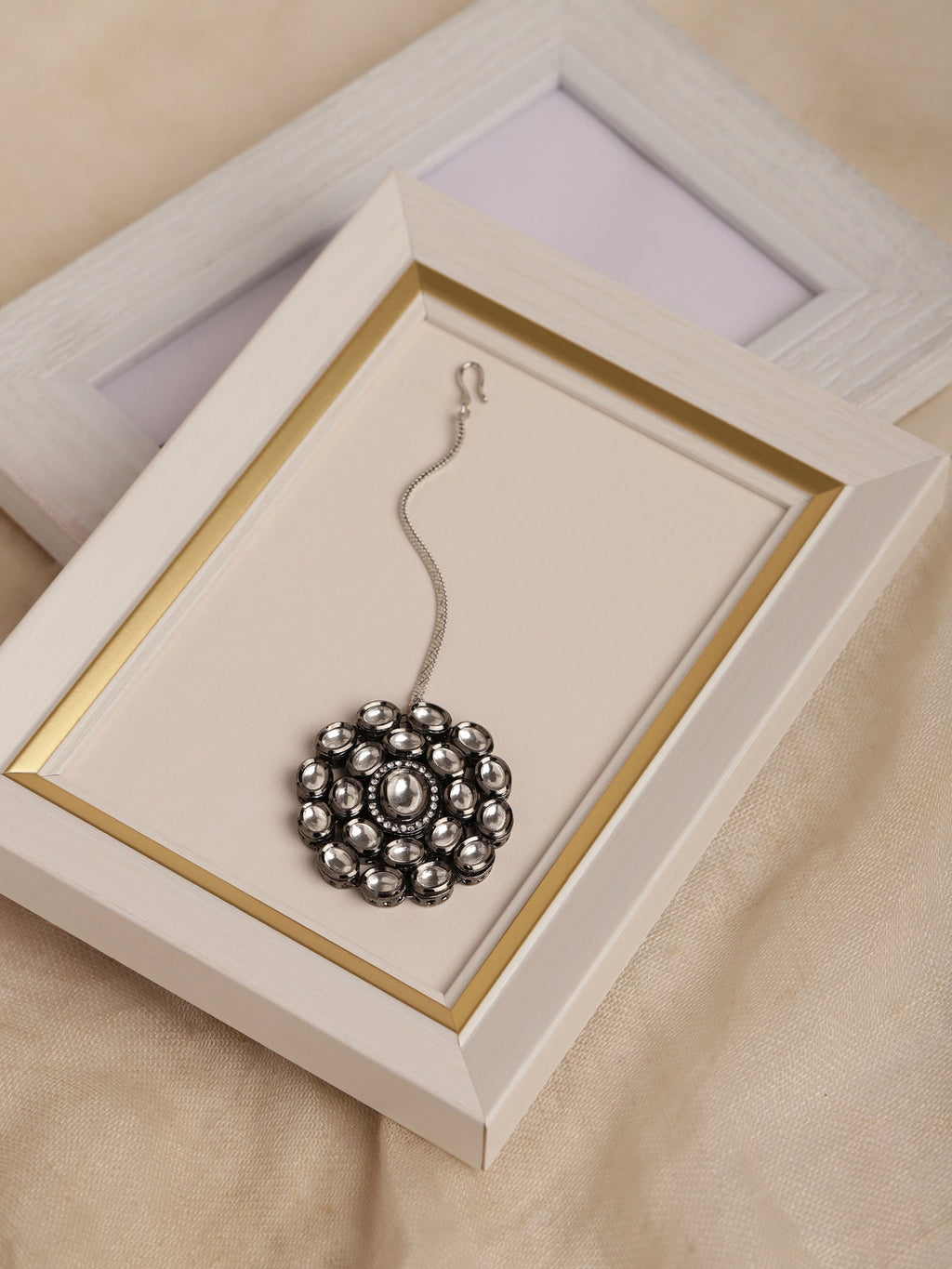 Silver-Plated White Kundan-Studded Maang Tikka - Ruby Raang | Grocsy