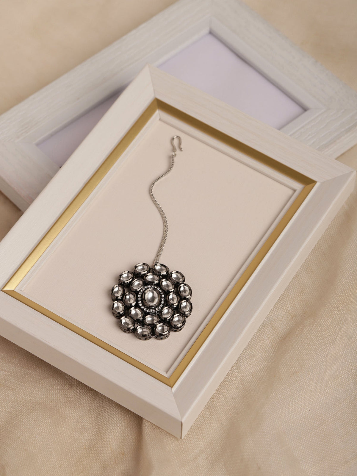 Silver-Plated White Kundan-Studded Maang Tikka - Ruby Raang | Grocsy