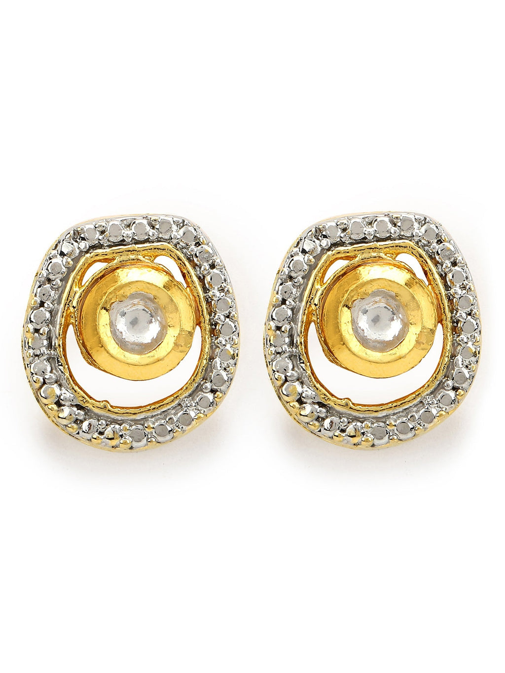 Gold-Polished White Kundan Studded Circular Studs Earrings - Ruby Raang | Grocsy