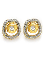 Gold-Polished White Kundan Studded Circular Studs Earrings - Ruby Raang | Grocsy