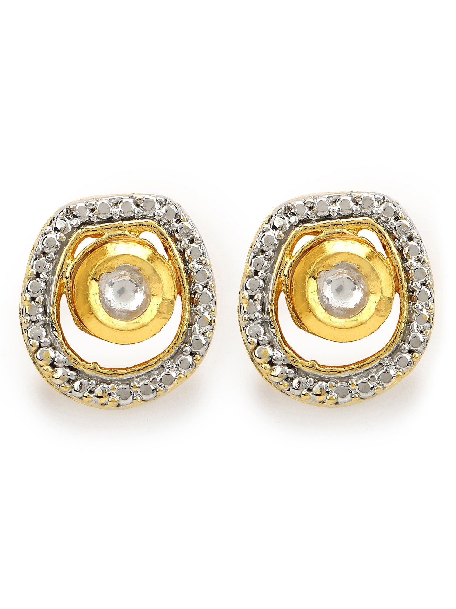 Gold-Polished White Kundan Studded Circular Studs Earrings - Ruby Raang | Grocsy