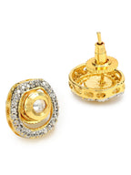 Gold-Polished White Kundan Studded Circular Studs Earrings - Ruby Raang | Grocsy