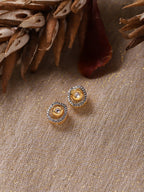 Gold-Polished White Kundan Studded Circular Studs Earrings - Ruby Raang | Grocsy