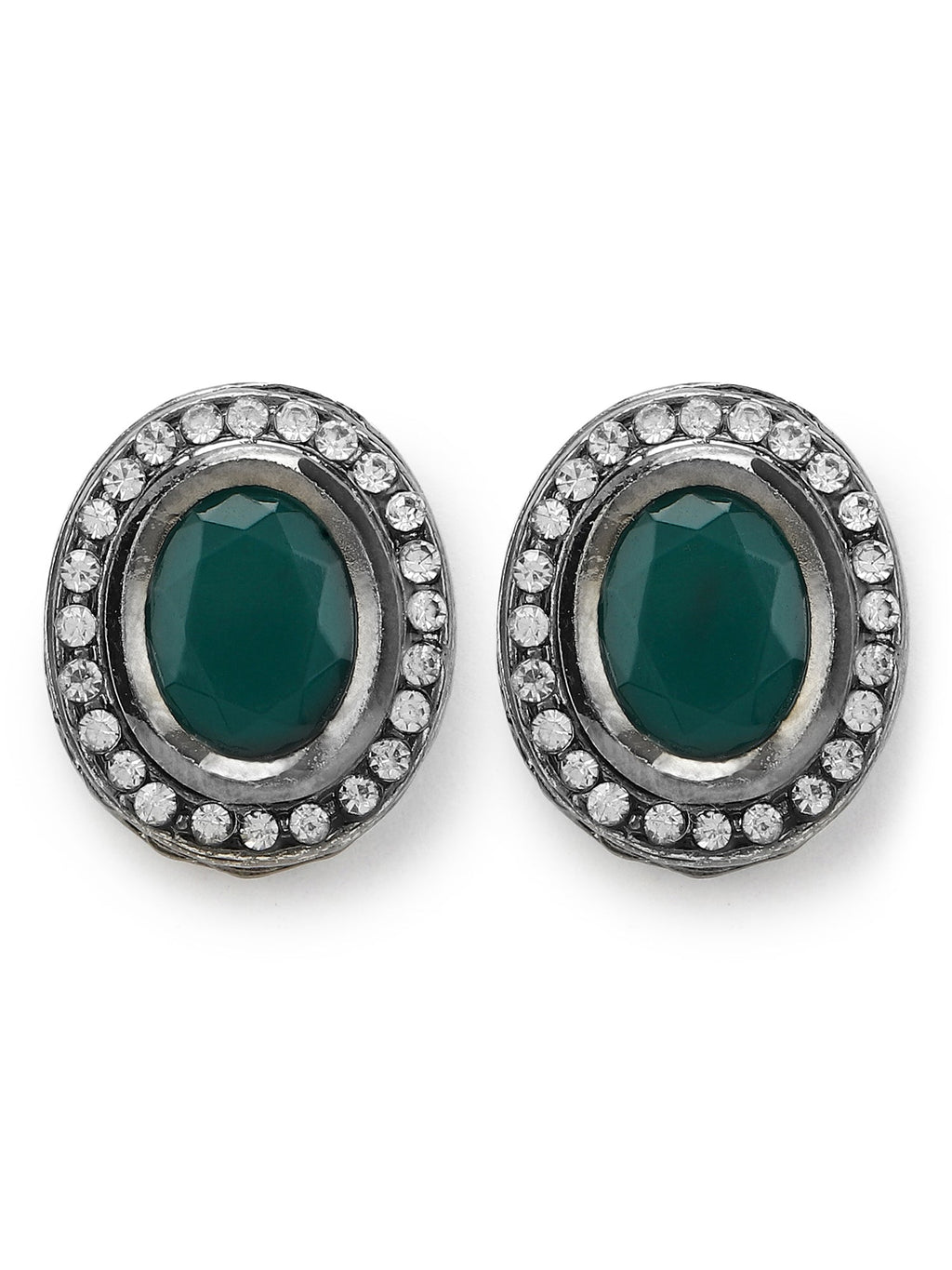 Silver-Plated Oval Kundan Studded Studs Earrings - Ruby Raang | Grocsy