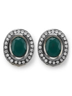 Silver-Plated Oval Kundan Studded Studs Earrings - Ruby Raang | Grocsy