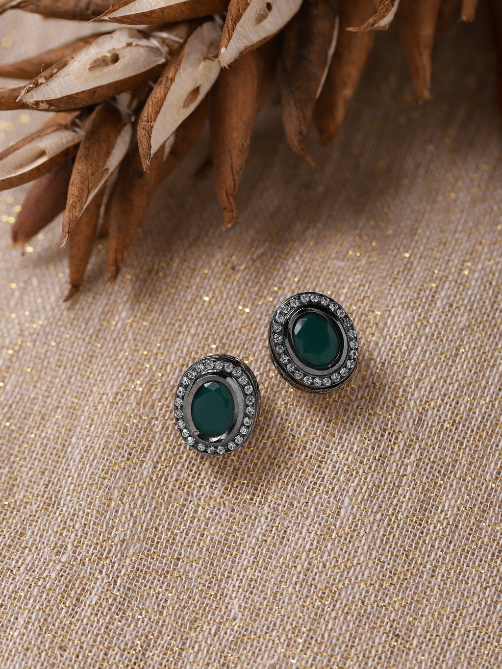 Silver-Plated Oval Kundan Studded Studs Earrings - Ruby Raang | Grocsy