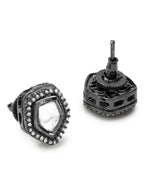 Silver-Plated Geometric Kundan Studs Earrings - Ruby Raang