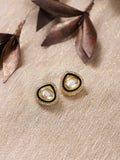 Gold-Polished Teardrop Kundan Studs Earrings - Ruby Raang