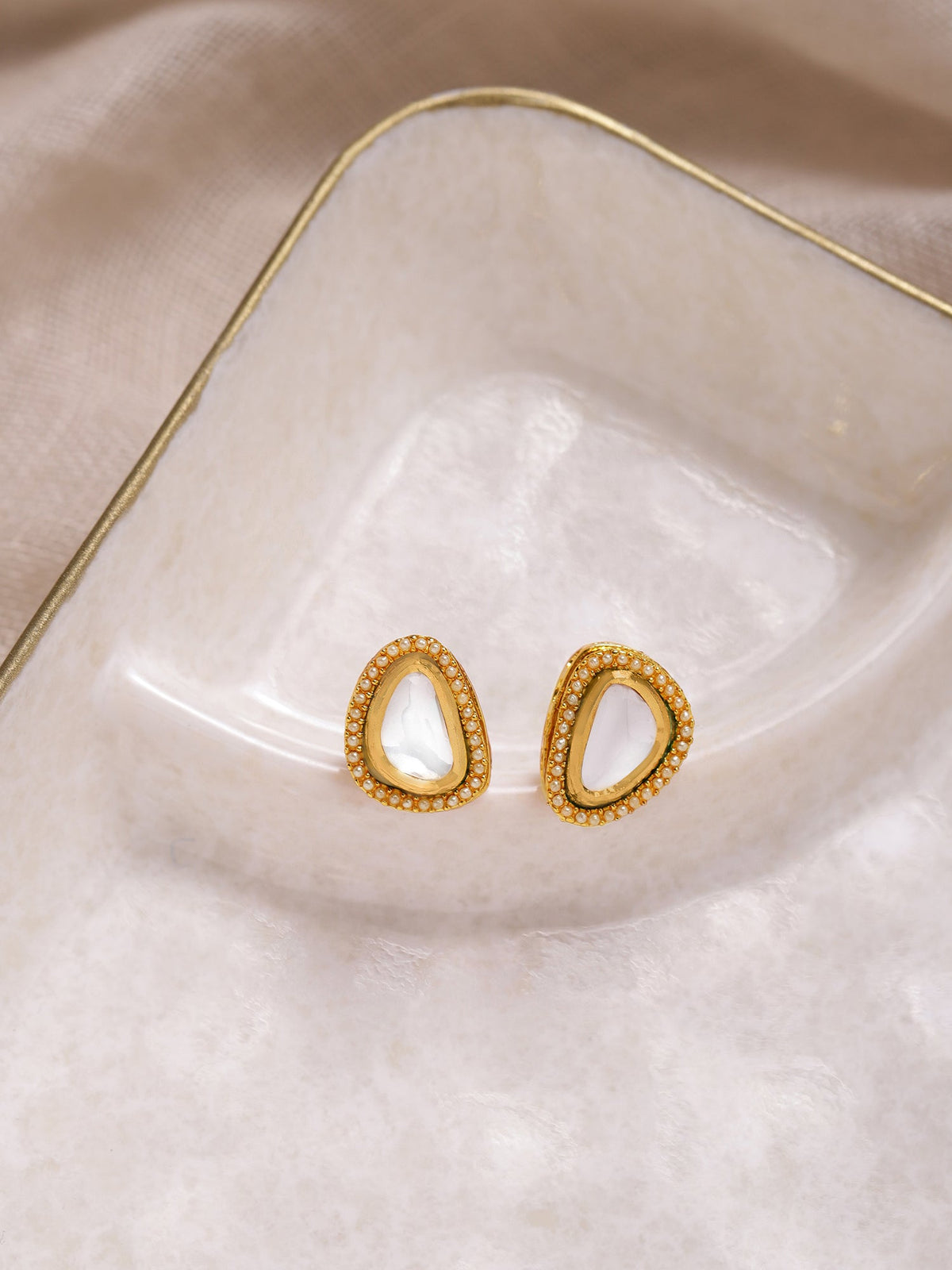Gold-Polished Triangular Studs Earrings - Ruby Raang | Grocsy