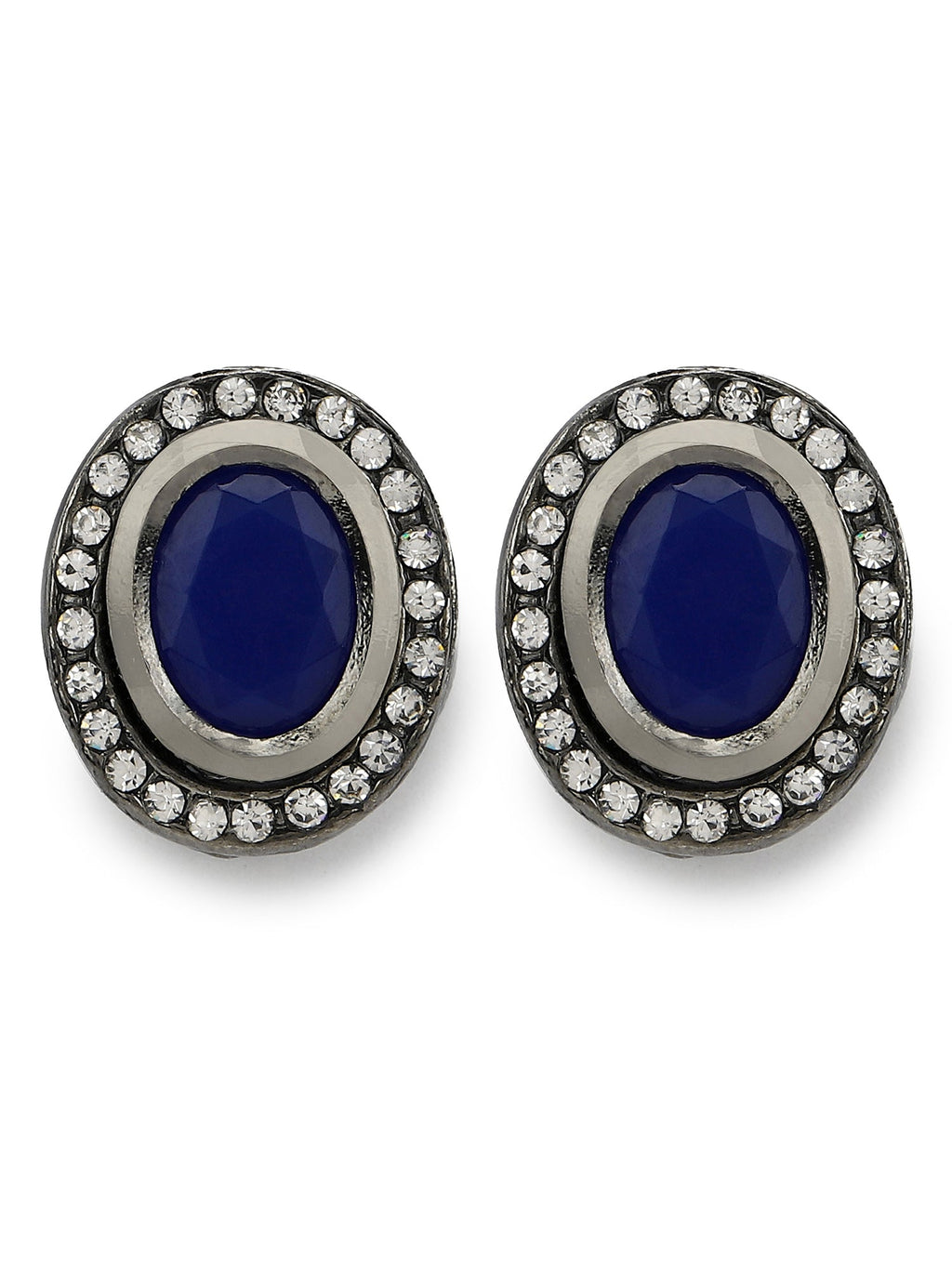 Silver-Plated Oval Kundan Studs Earrings - Ruby Raang | Grocsy