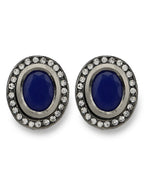 Silver-Plated Oval Kundan Studs Earrings - Ruby Raang | Grocsy