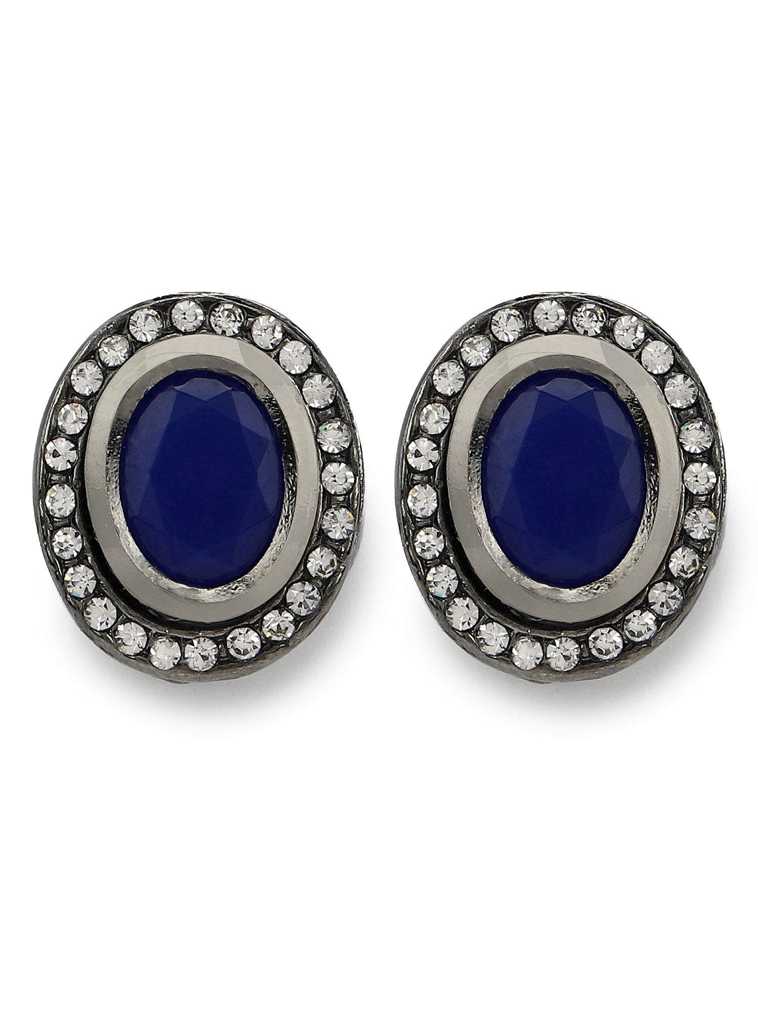 Silver-Plated Oval Kundan Studs Earrings - Ruby Raang | Grocsy