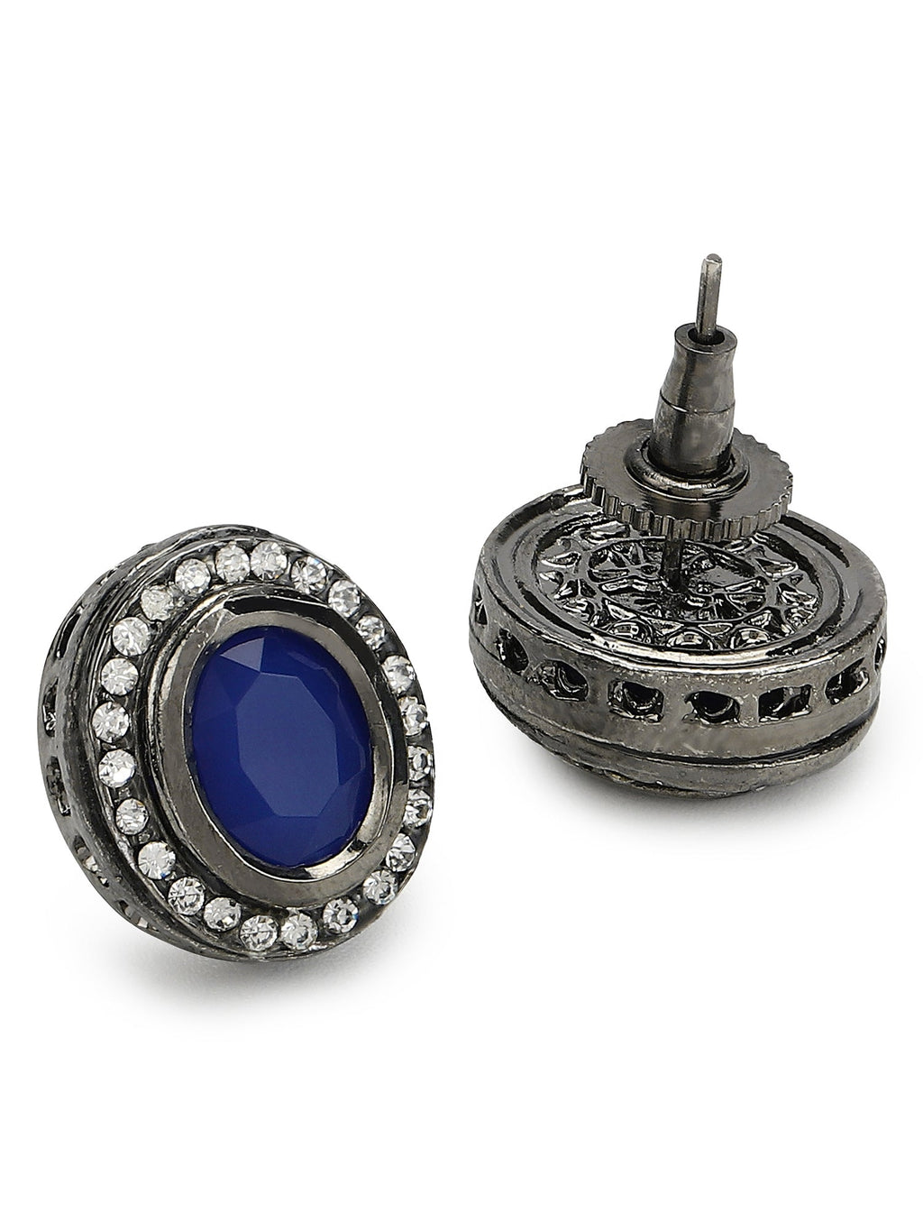 Silver-Plated Oval Kundan Studs Earrings - Ruby Raang | Grocsy