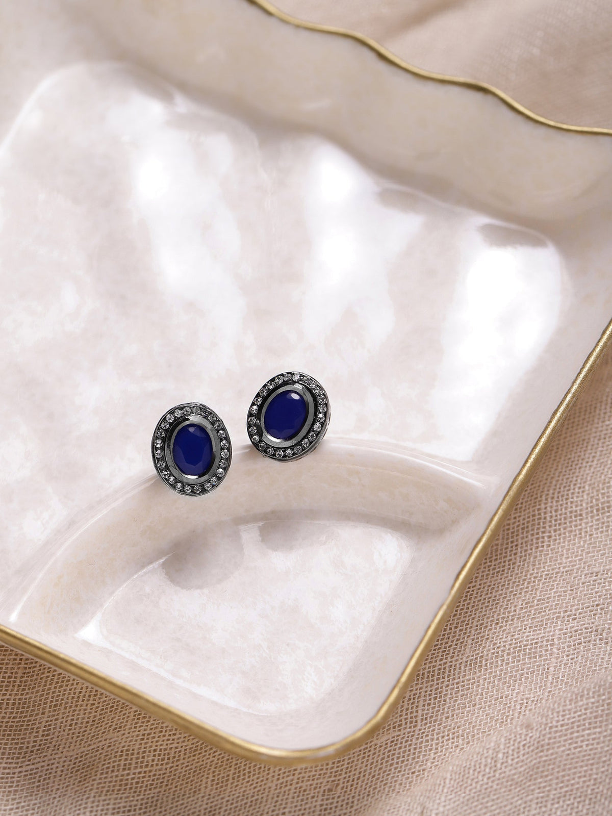 Silver-Plated Oval Kundan Studs Earrings - Ruby Raang | Grocsy