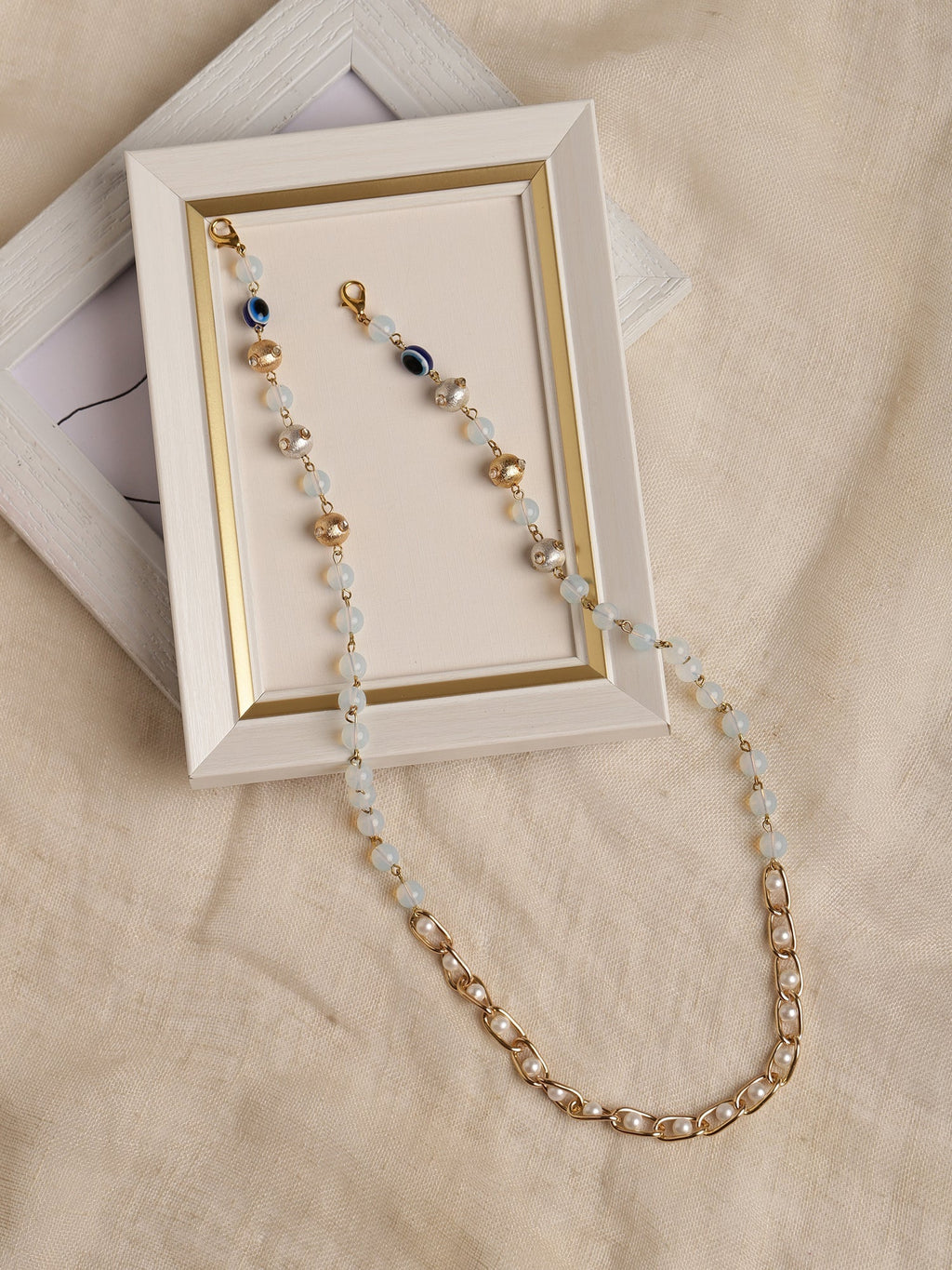 Gold-Polished Beaded Mask Chain - Ruby Raang | Grocsy