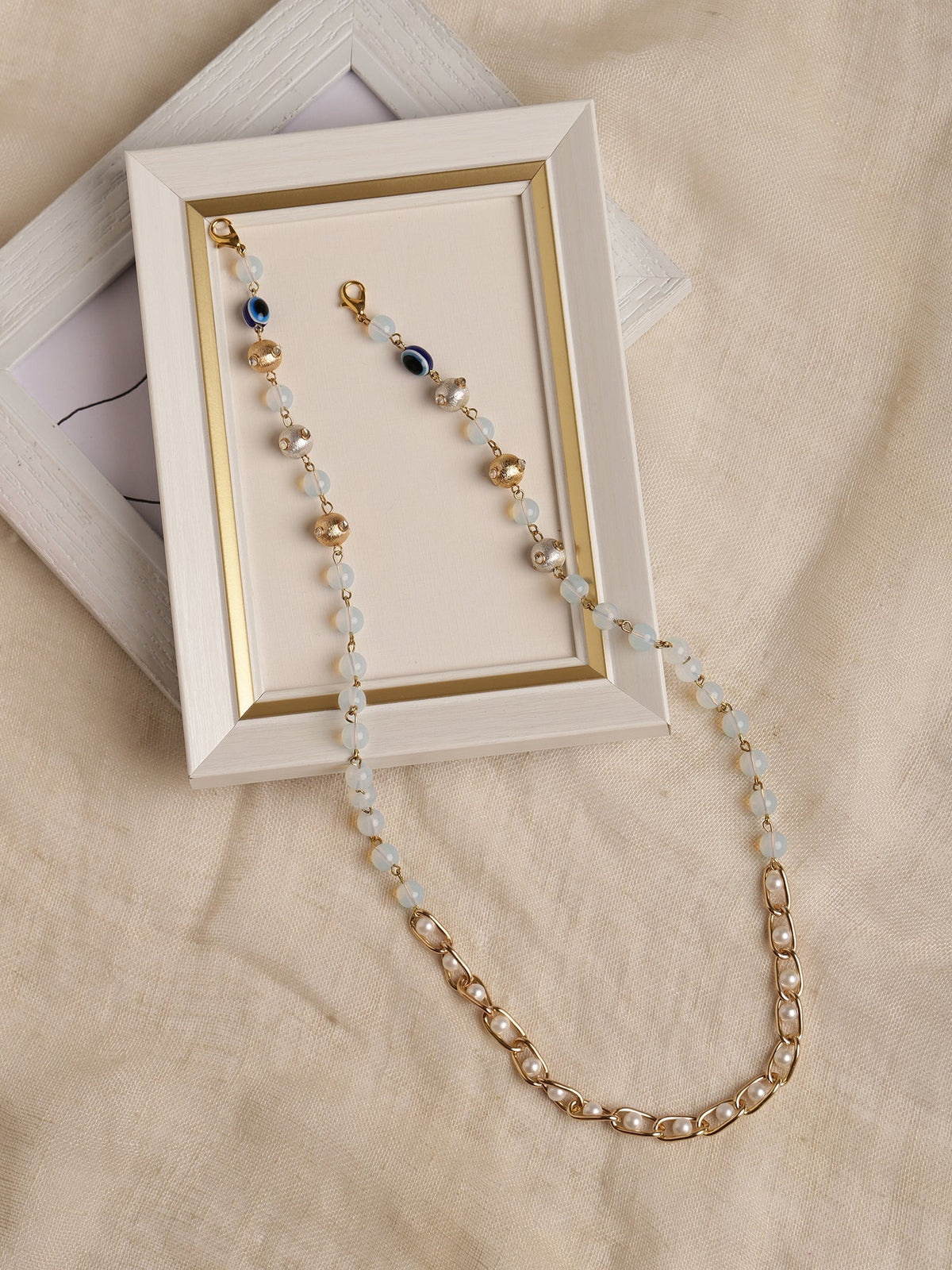 Gold-Polished Beaded Mask Chain - Ruby Raang | Grocsy