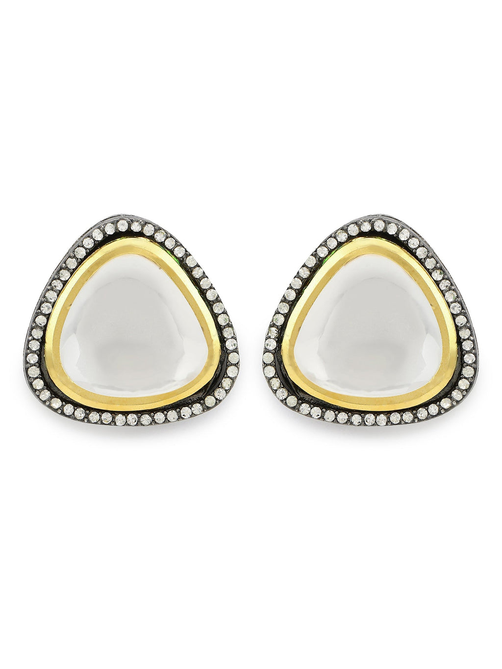 Silver-Plated Triangular Kundan Studded Studs Earrings - Ruby Raang | Grocsy