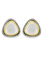 Silver-Plated Triangular Kundan Studded Studs Earrings - Ruby Raang | Grocsy