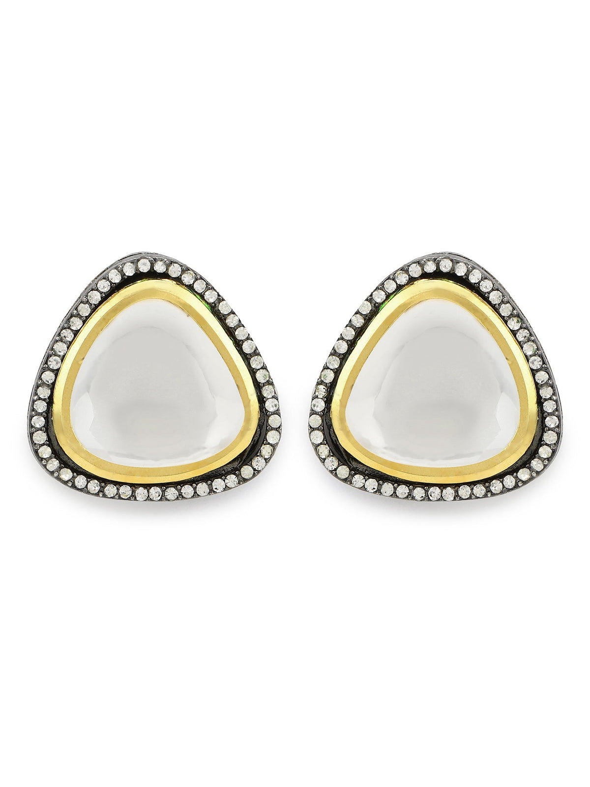 Silver-Plated Triangular Kundan Studded Studs Earrings - Ruby Raang | Grocsy