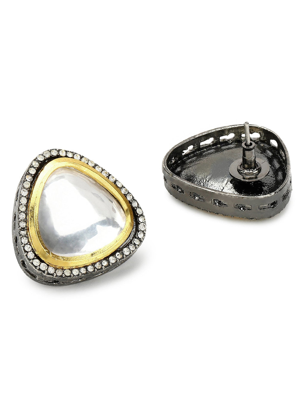Silver-Plated Triangular Kundan Studded Studs Earrings - Ruby Raang | Grocsy