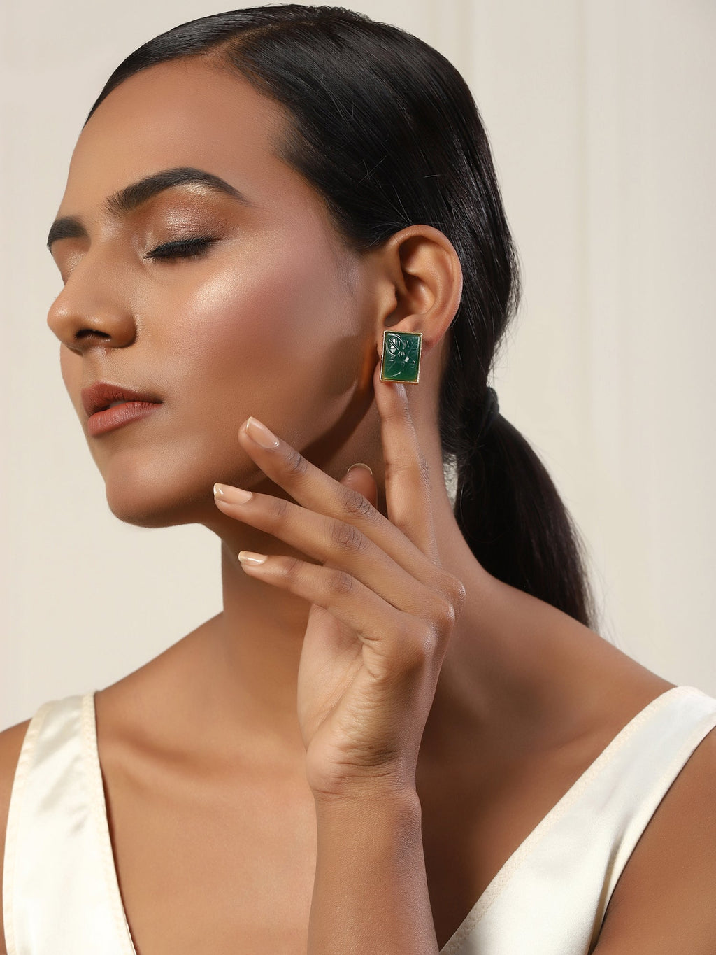 Green Square Studs Earrings - Ruby Raang | Grocsy