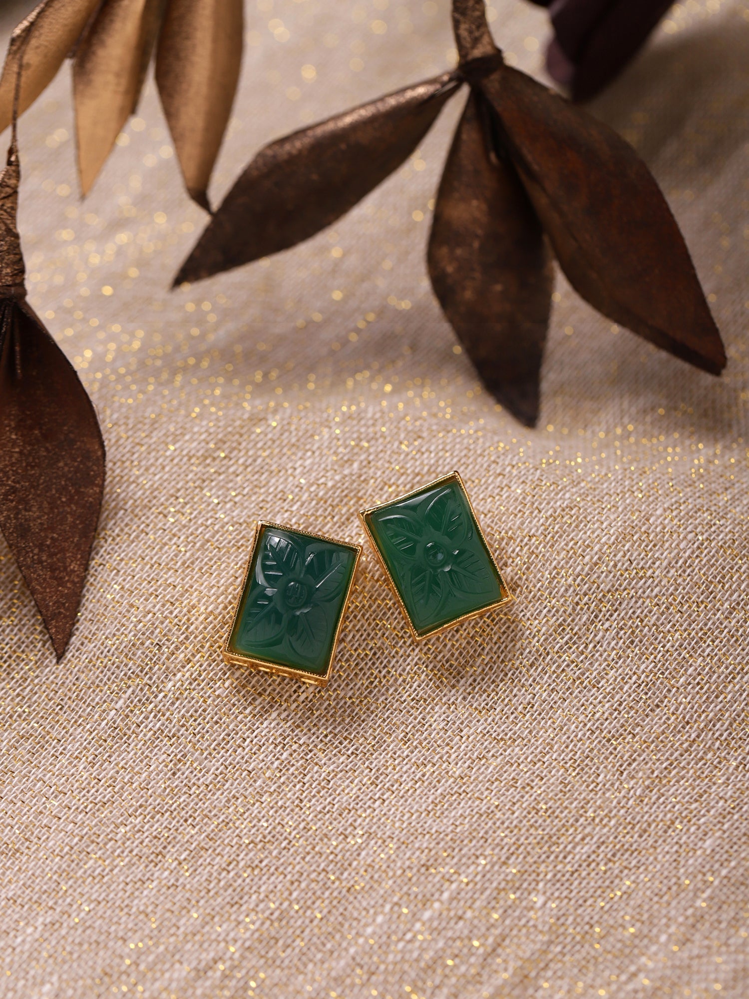 Green Square Studs Earrings - Ruby Raang | Grocsy