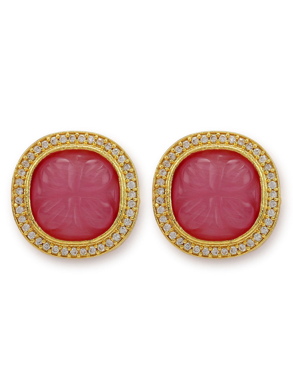 Women's Pink Circular Studs Earrings - Ruby Raang | Grocsy