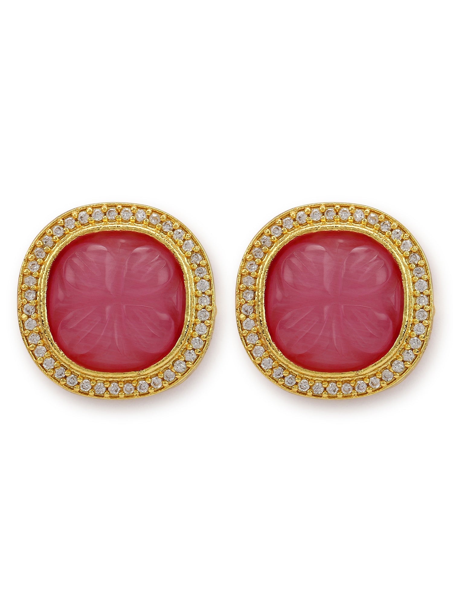 Women's Pink Circular Studs Earrings - Ruby Raang | Grocsy