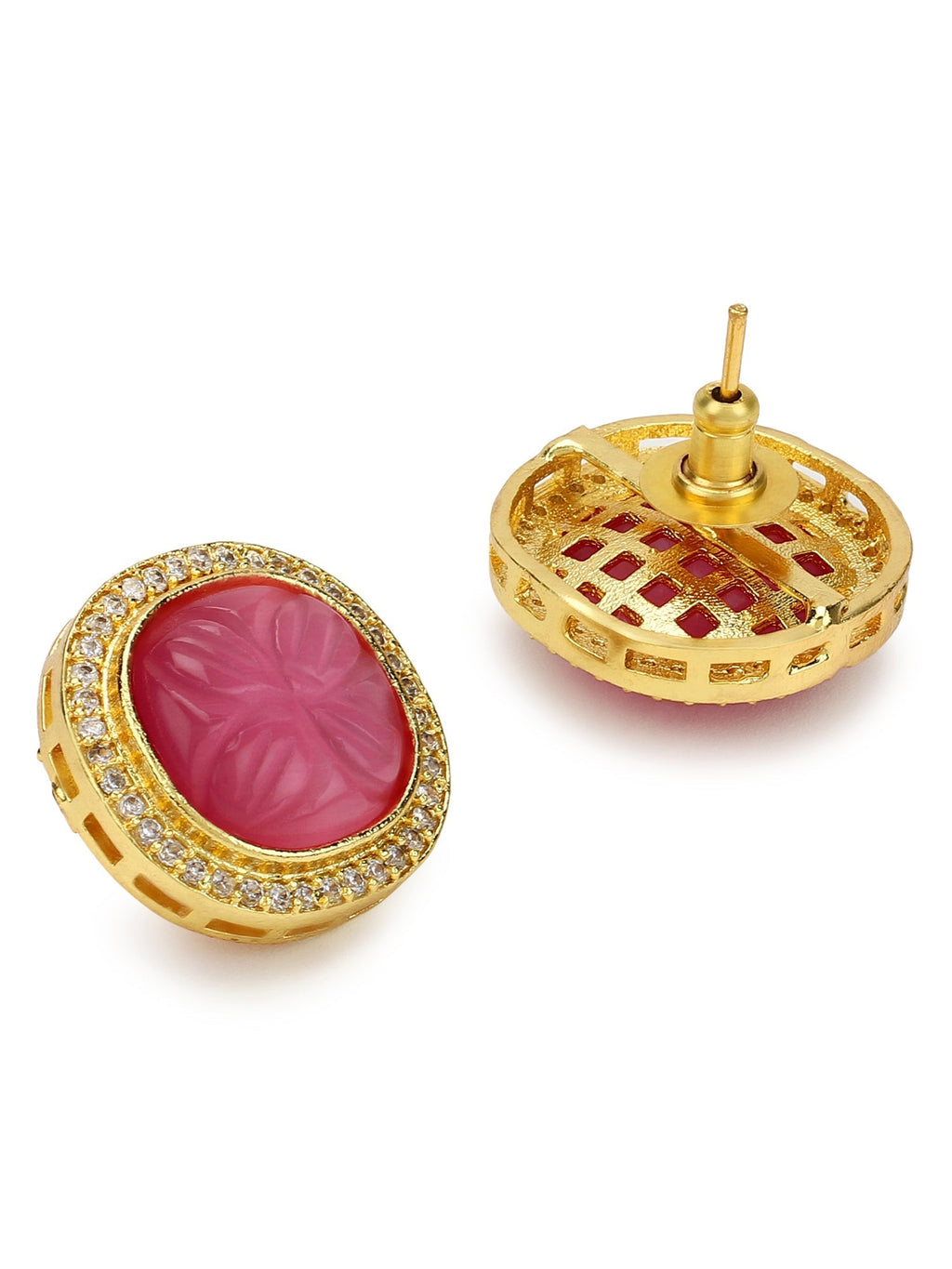 Women's Pink Circular Studs Earrings - Ruby Raang | Grocsy