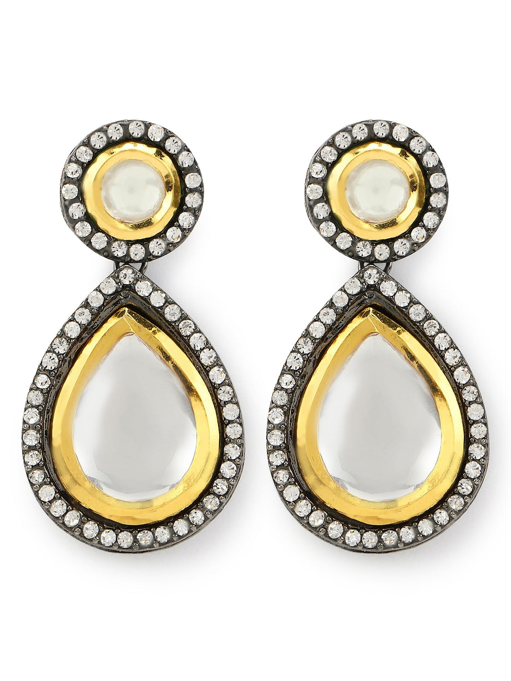 Silver-Plated Teardrop Shape Kundan Studded Drop Earrings - Ruby Raang | Grocsy