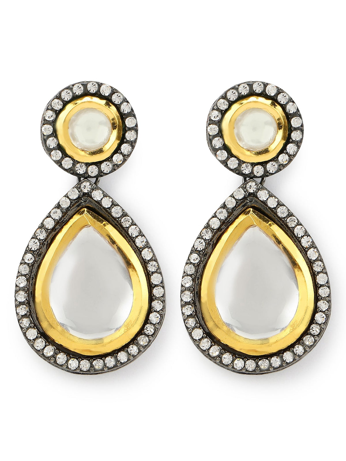 Silver-Plated Teardrop Shape Kundan Studded Drop Earrings - Ruby Raang | Grocsy
