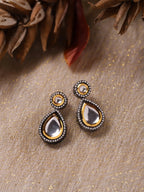 Silver-Plated Teardrop Shape Kundan Studded Drop Earrings - Ruby Raang | Grocsy