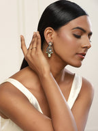 Green White Teardrop Shaped Drop Earrings - Ruby Raang | Grocsy
