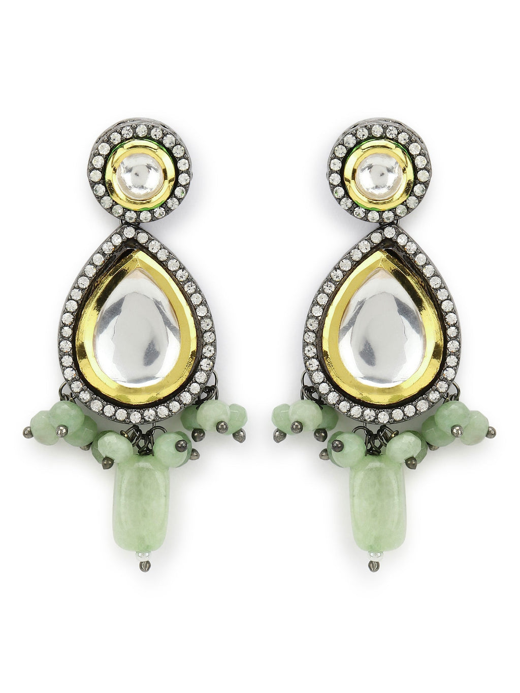 Green White Teardrop Shaped Drop Earrings - Ruby Raang | Grocsy