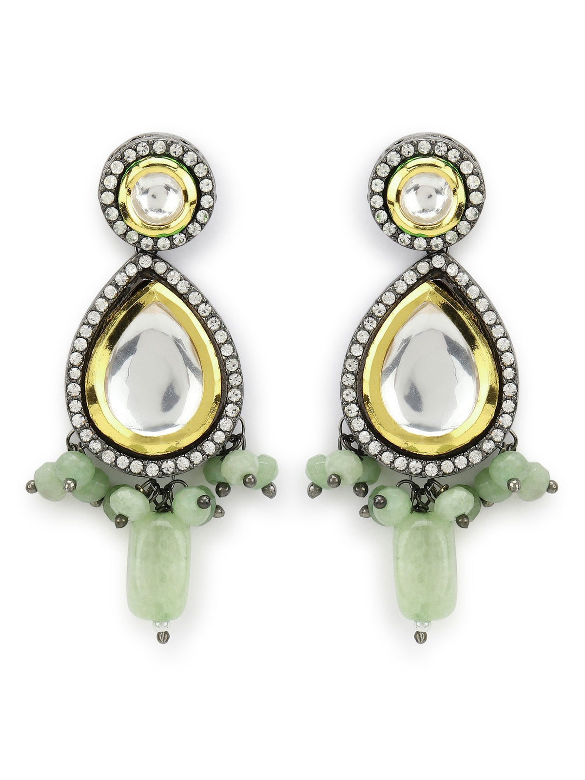 Green White Teardrop Shaped Drop Earrings - Ruby Raang | Grocsy