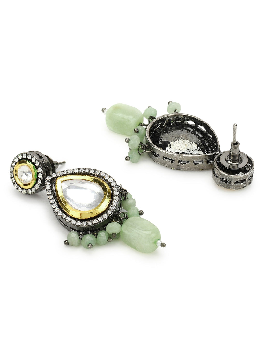 Green White Teardrop Shaped Drop Earrings - Ruby Raang | Grocsy