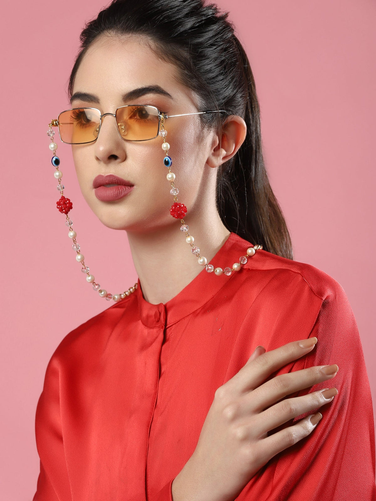 White Embellsihed Mask Chain - Ruby Raang | Grocsy