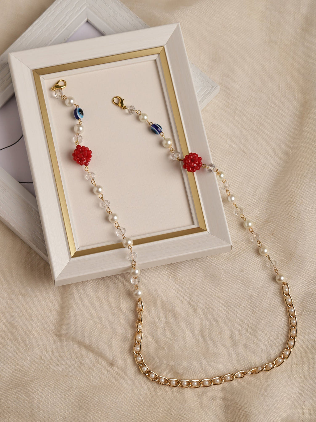 White Embellsihed Mask Chain - Ruby Raang | Grocsy