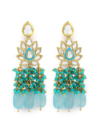 Gold-Polished Turquoise Blue Kundan Studded Classic Drop Earrings - Ruby Raang | Grocsy