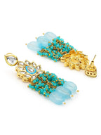 Gold-Polished Turquoise Blue Kundan Studded Classic Drop Earrings - Ruby Raang | Grocsy