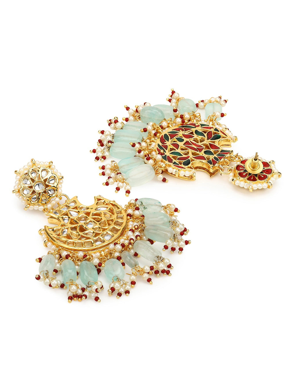 Gold-Polished Classic Kundan Studded Chandbalis Earrings - Ruby Raang