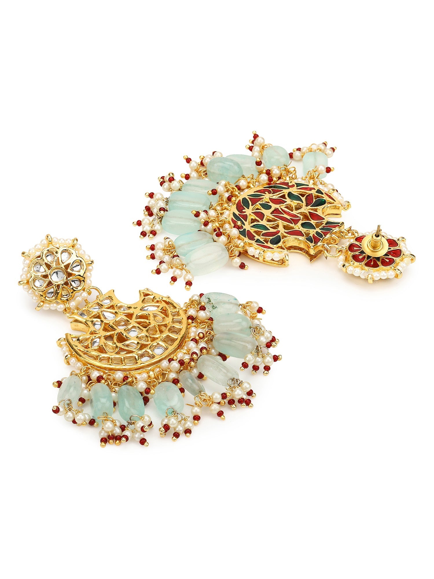 Gold-Polished Classic Kundan Studded Chandbalis Earrings - Ruby Raang